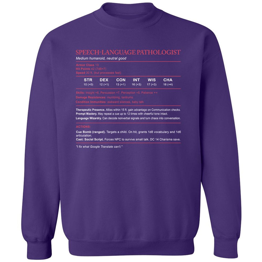 Speech Language Pathologist Stats Classic Unisex Sweatshirt - Purple - 6