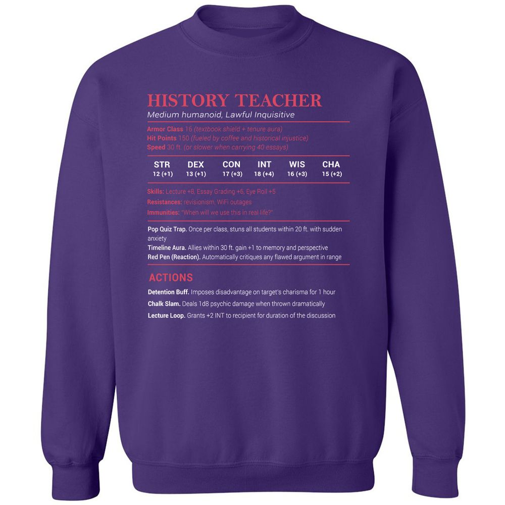 History Teacher Classic Unisex Sweatshirt - Purple - 6