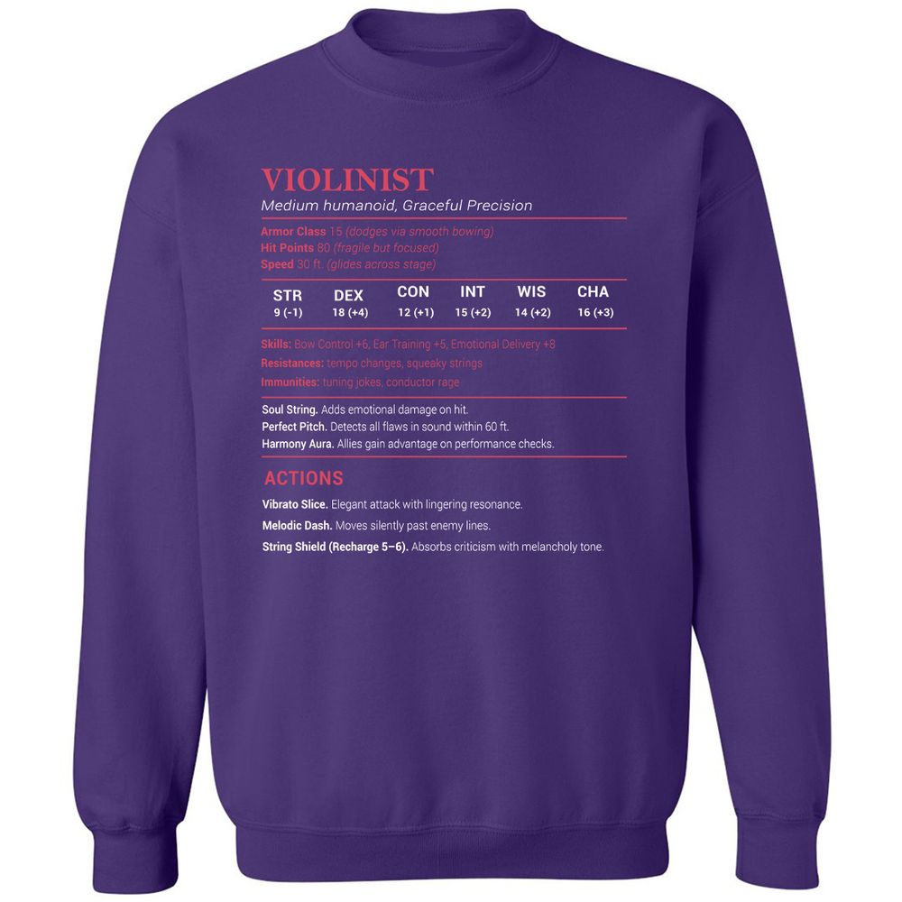 Violinist Stats Classic Unisex Sweatshirt - Purple - 6