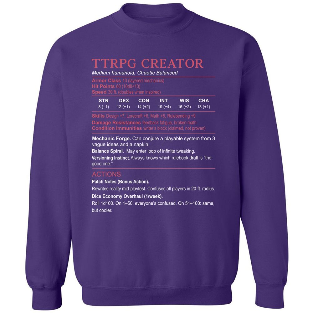 TTRPG Creator Stats Classic Unisex Sweatshirt - Purple - 6