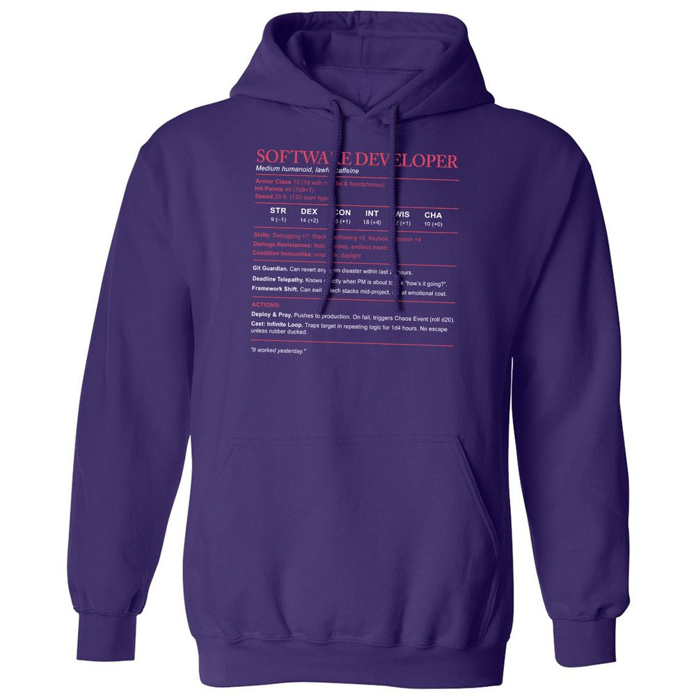Software Developer Stats Classic Unisex Hoodie - Purple - 6
