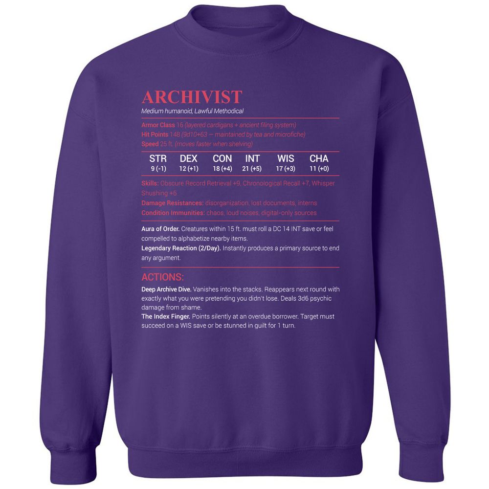 Archivist Stats Classic Unisex Sweatshirt - Purple - 6