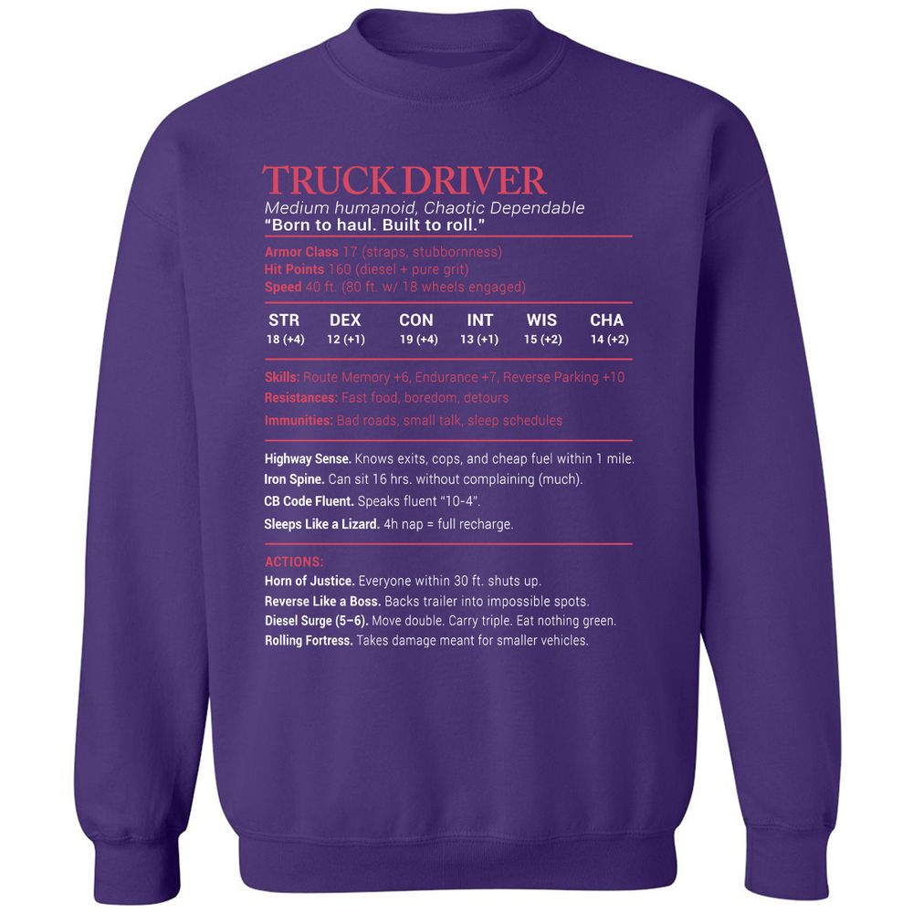 Truck Driver Stats Classic Unisex Sweatshirt - Purple - 6