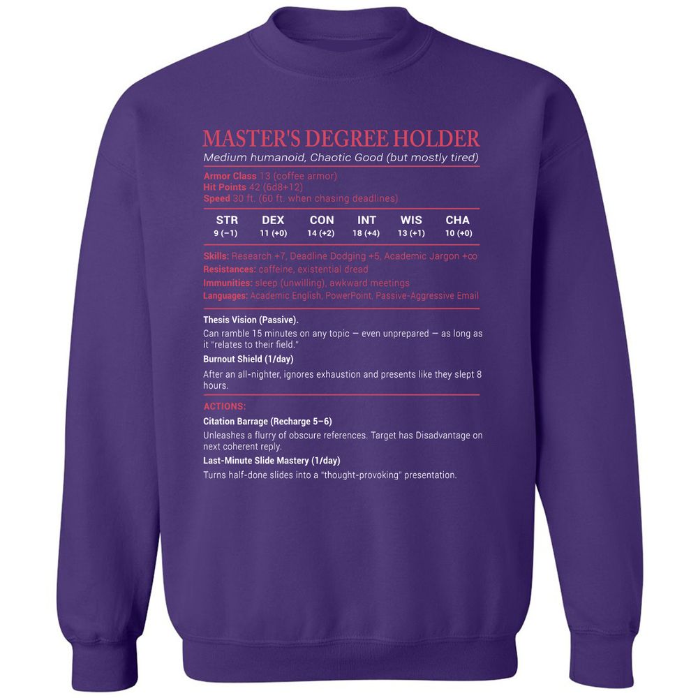 Master Degree's Holder Stats Classic Unisex Sweatshirt - Purple - 6