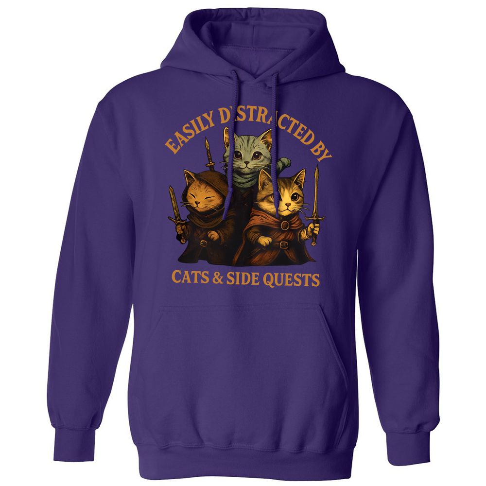 Easily Distracted By Cats & Side Quests Classic Unisex Hoodie - Purple - 6