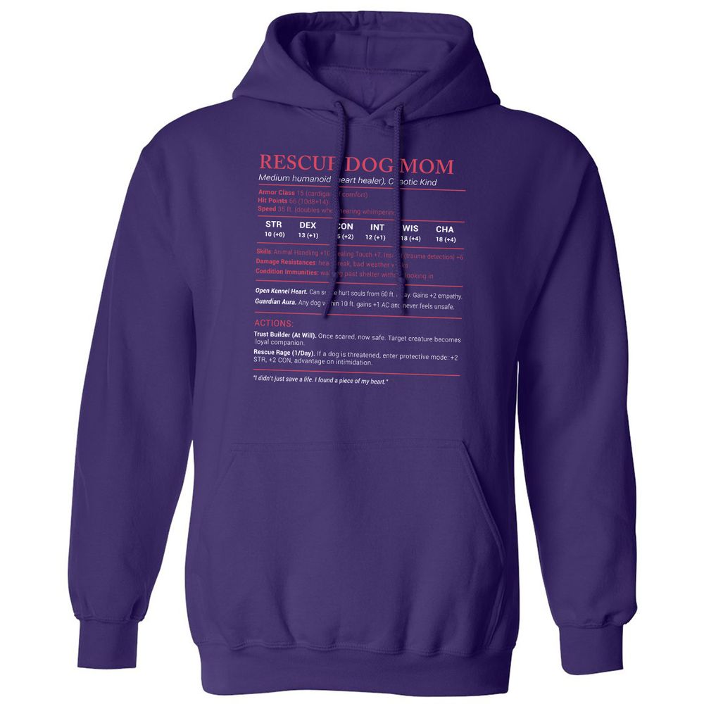 Rescue Dog Mom Stats Classic Unisex Hoodie - Purple - 6