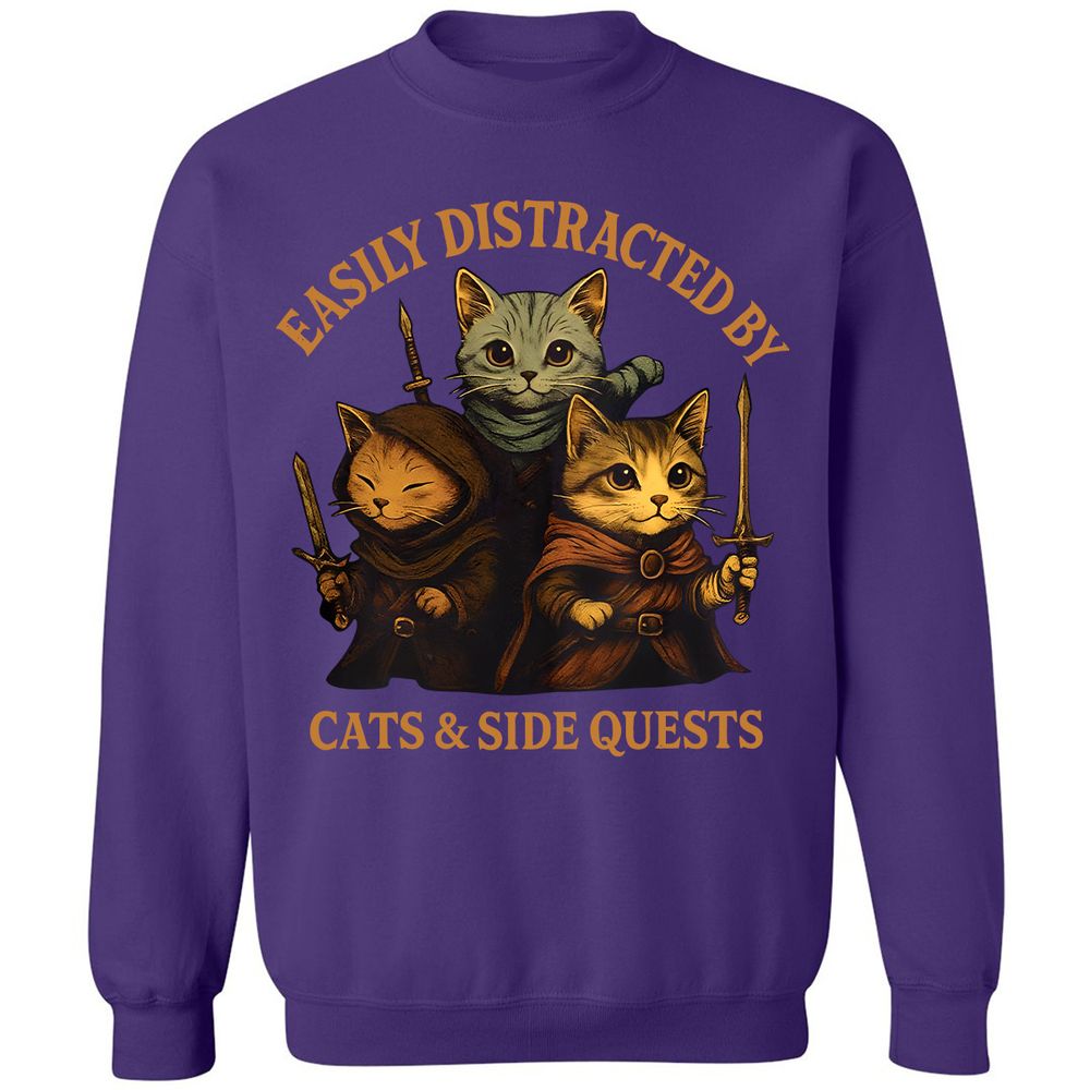 Easily Distracted By Cats & Side Quests Classic Unisex Sweatshirt - Purple - 6