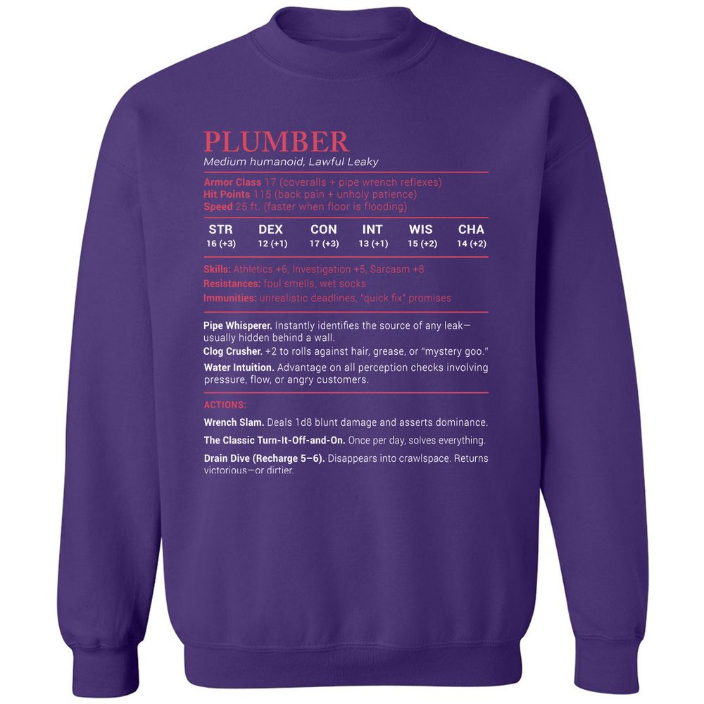 Plumber Stats Classic Unisex Sweatshirt - Purple - 6