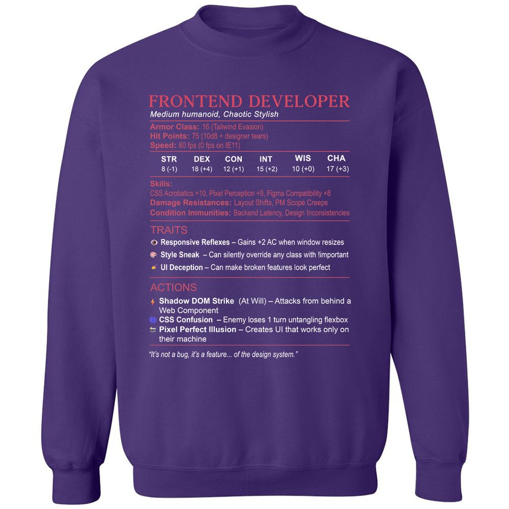 Frontend Developer Stats Classic Unisex Sweatshirt - Purple - 6