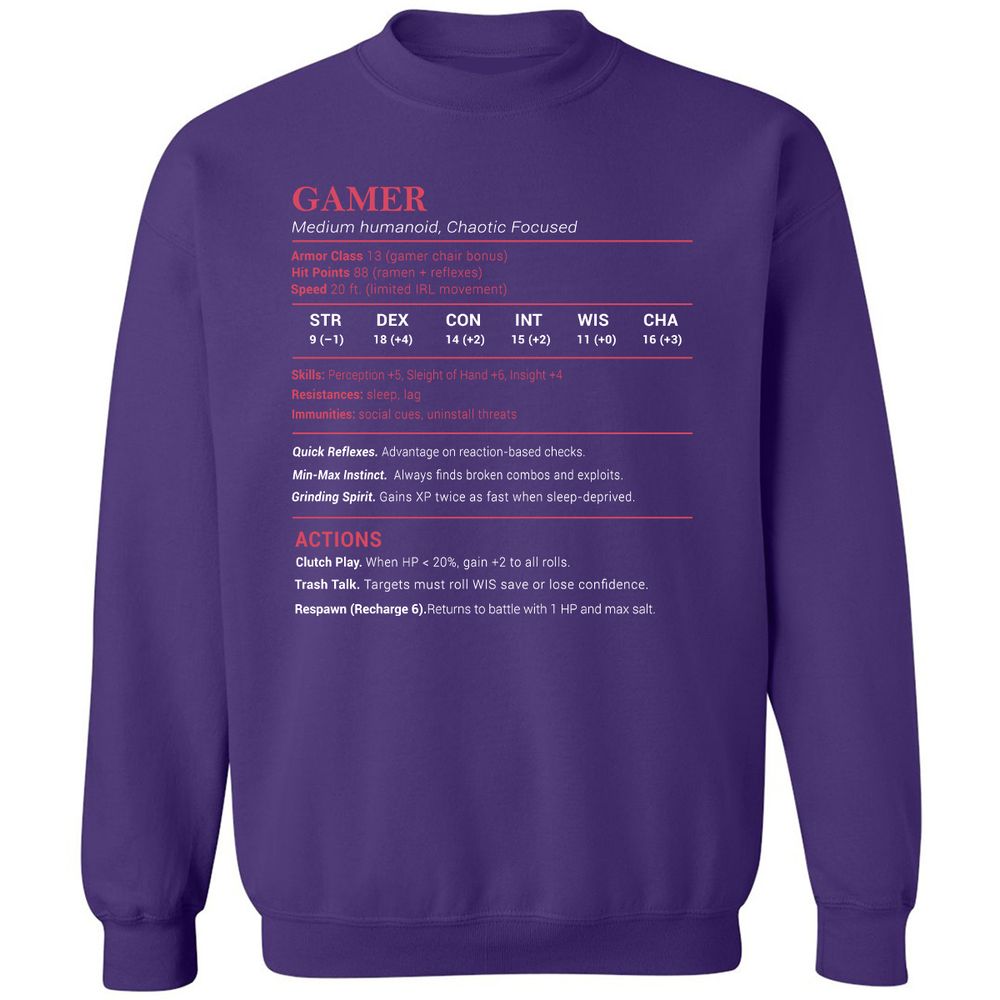 Gamer Stats Classic Unisex Sweatshirt - Purple - 6