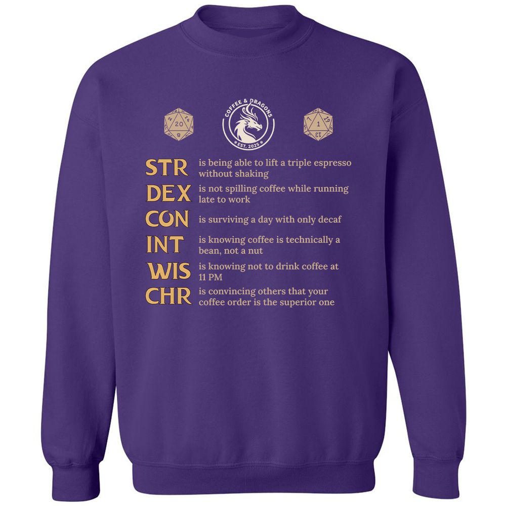 Coffee & Dragons RPG Stats Classic Unisex Sweatshirt - Purple - 6