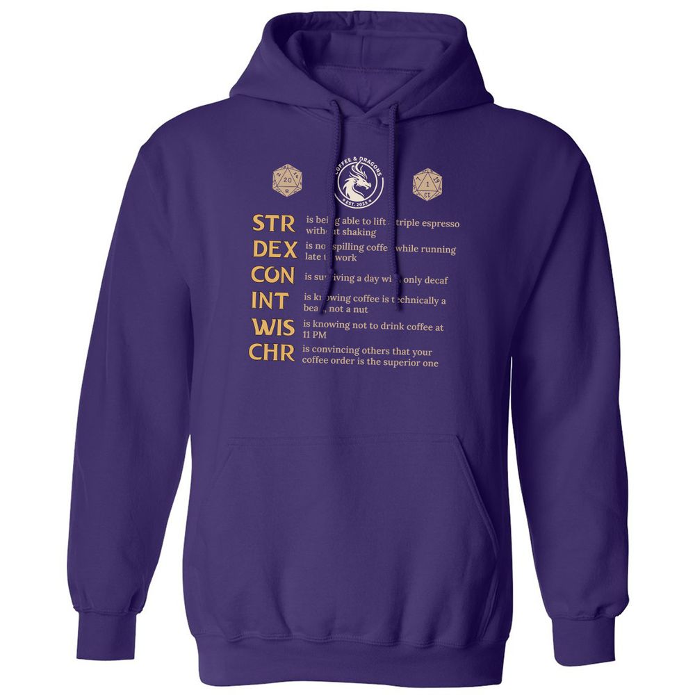 Coffee & Dragons RPG Stats Classic Unisex Hoodie - Purple - 6
