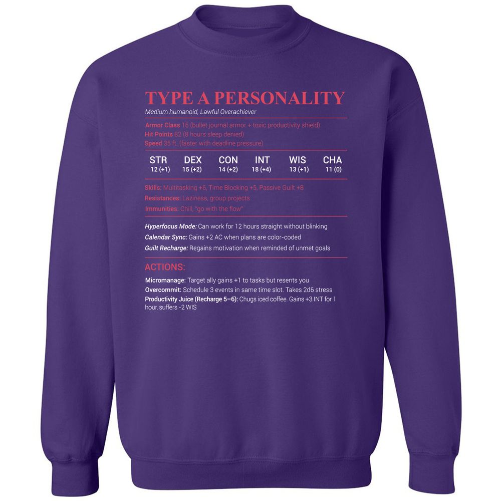 Type A Stats Classic Unisex Sweatshirt - Purple - 6
