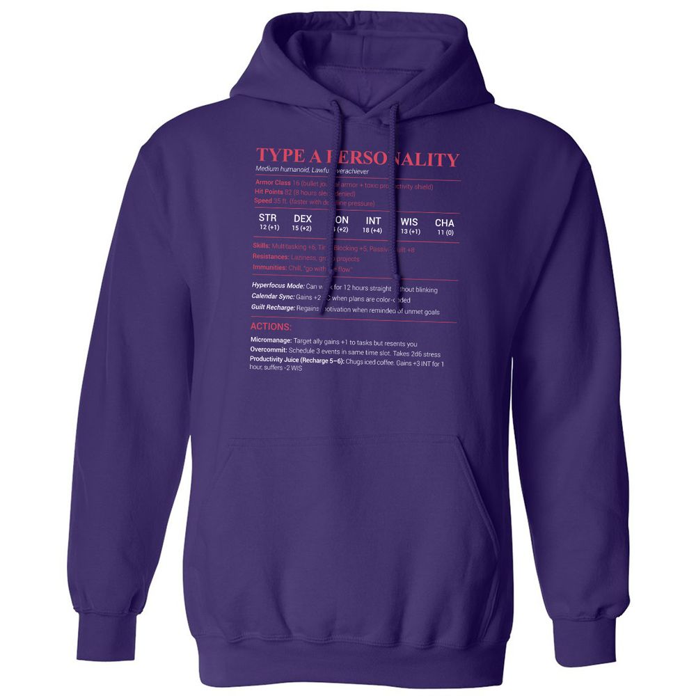 Type A Stats Classic Unisex Hoodie - Purple - 6
