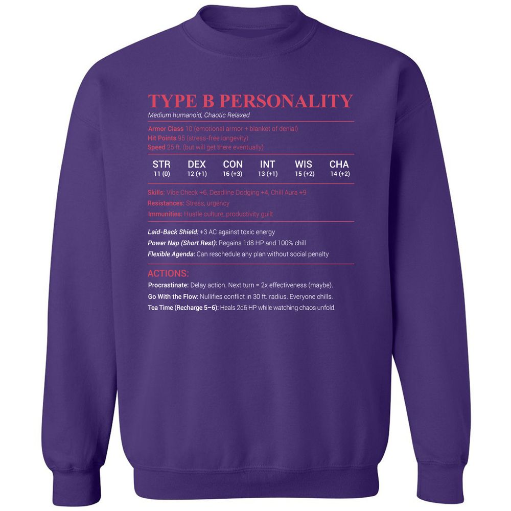 Type B Stats Classic Unisex Sweatshirt - Purple - 6