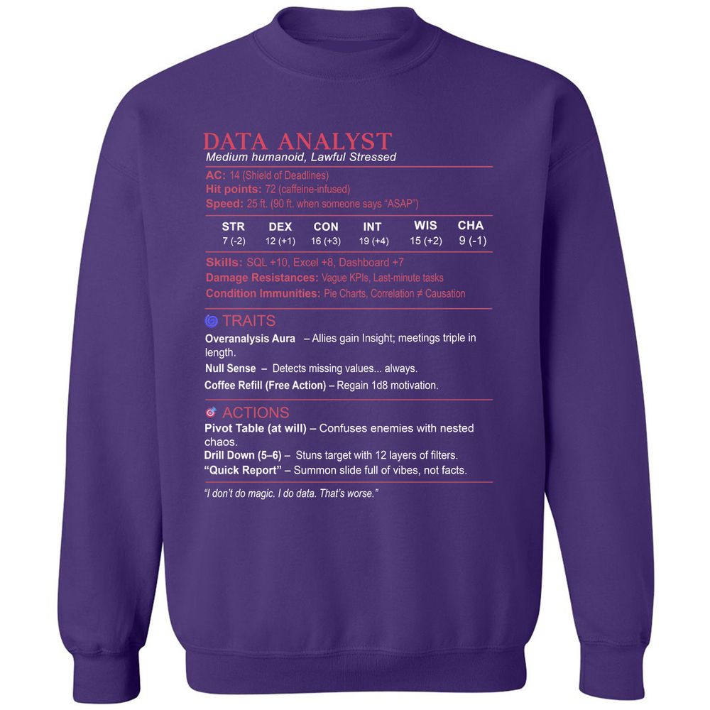Data Analyst Stats Classic Unisex Sweatshirt - Purple - 6