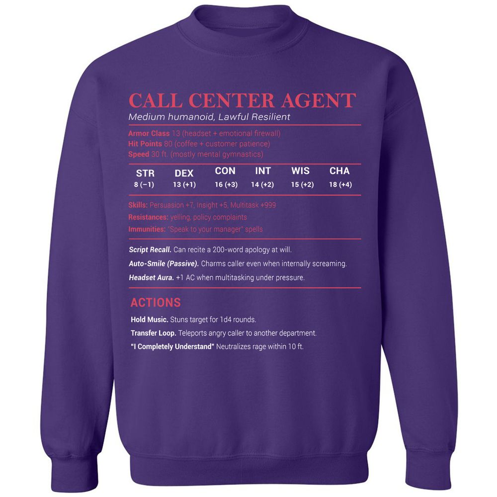 Call Center Agent Stats Classic Unisex Sweatshirt - Purple - 6