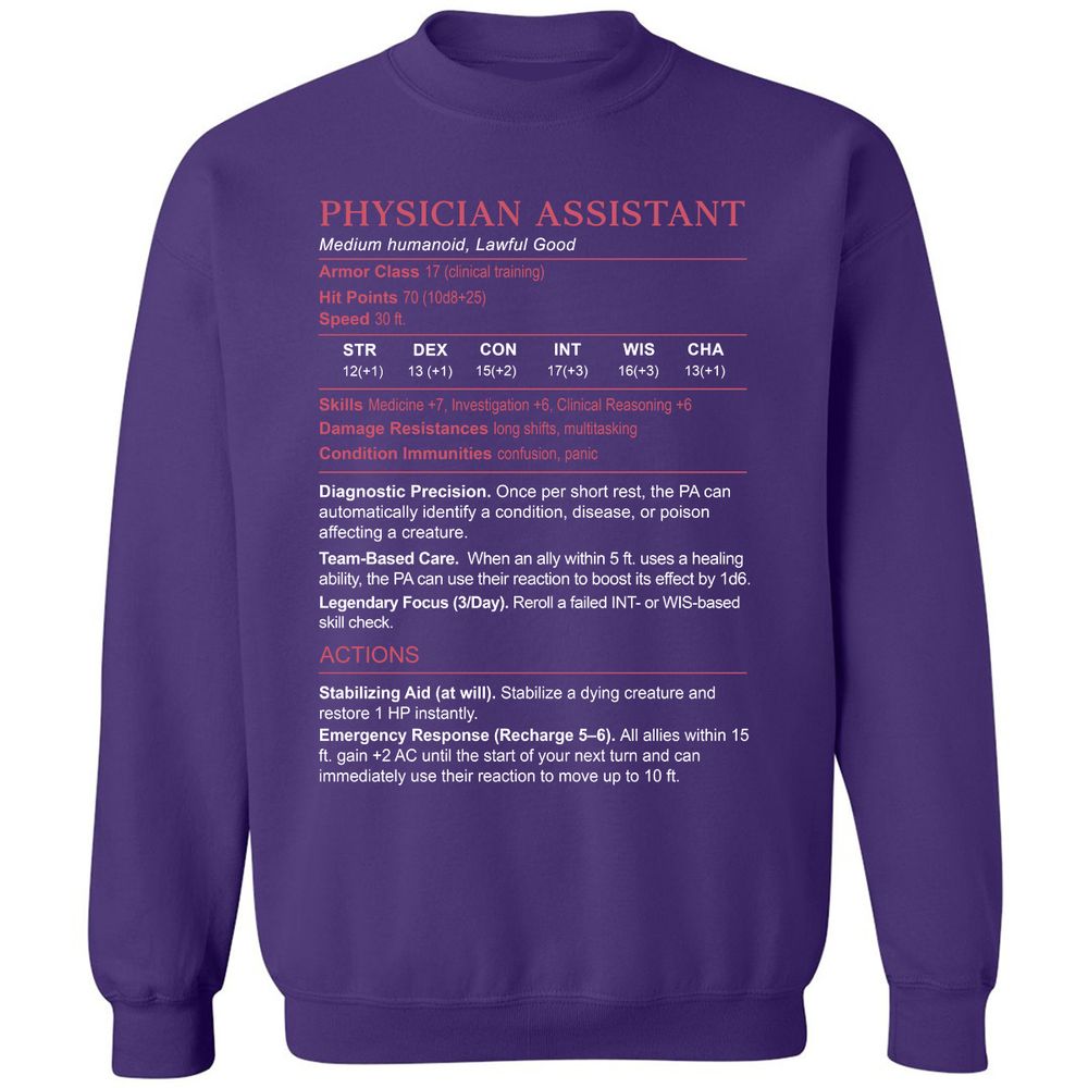 PHYSICIAN ASSISTANT Stats Classic Unisex Sweatshirt - Purple - 6