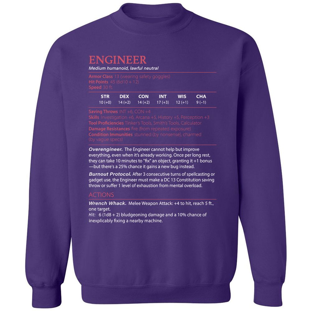 Engineer Stats Classic Unisex Sweatshirt - Purple - 6