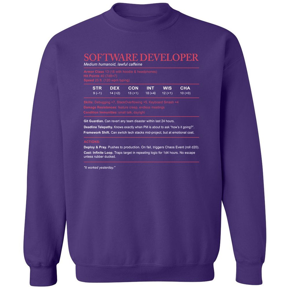 Software Developer Stats Classic Unisex Sweatshirt - Purple - 6