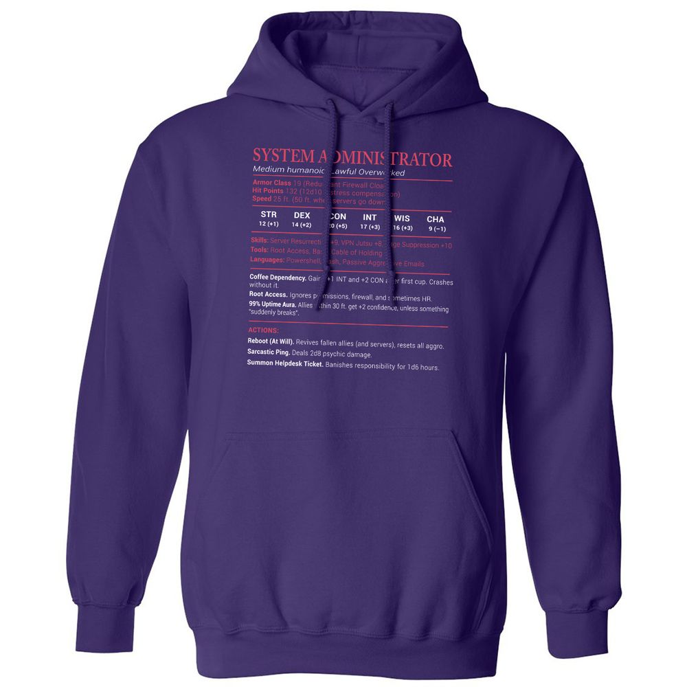 System Administrator Stats Classic Unisex Hoodie - Purple - 6