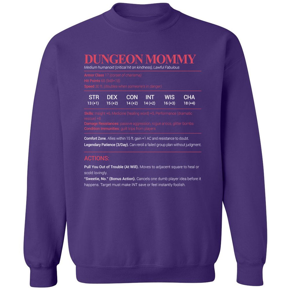 Dungeon Mommy Stats Classic Unisex Sweatshirt - Purple - 6