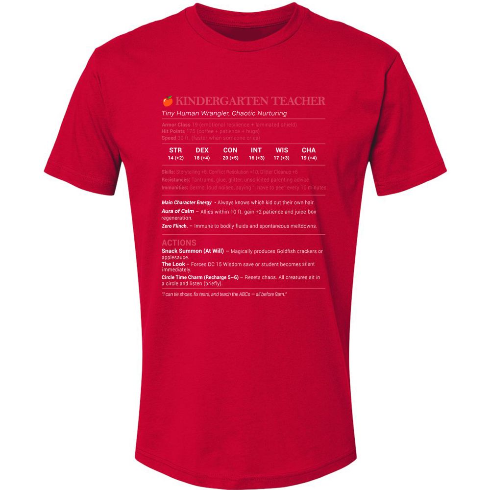 Kindergarten Teacher Stats Premium Unisex T-Shirt - Red - 6