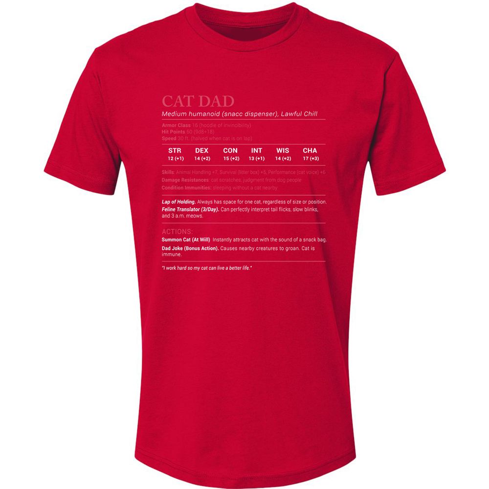 Cat Dad Stats Premium Unisex T-Shirt - Red - 6