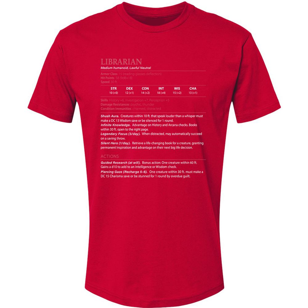 Librarian Stats Premium Unisex T-Shirt - Red - 6