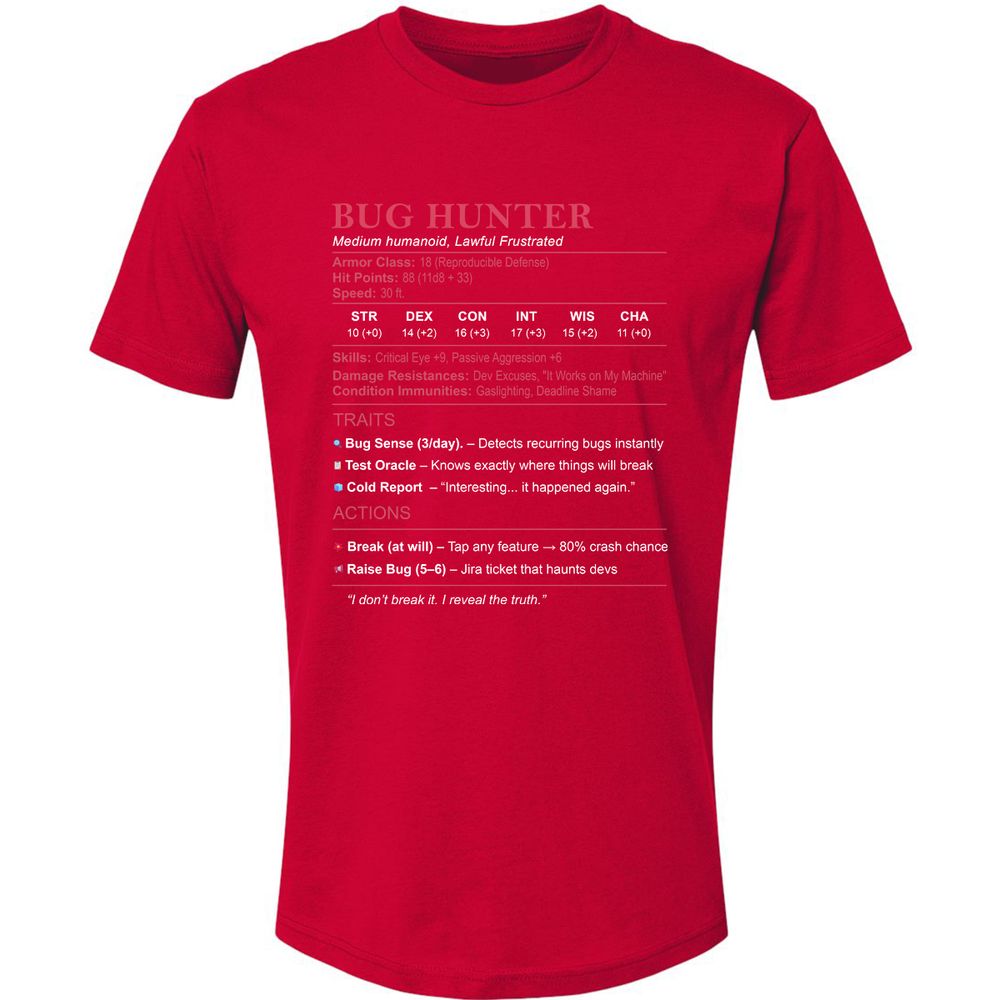 Tester Stats (Bug Hunter) Premium Unisex T-Shirt - Red - 6
