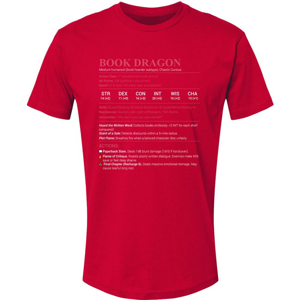 Book Dragon Stats Premium Unisex T-Shirt - Red - 6