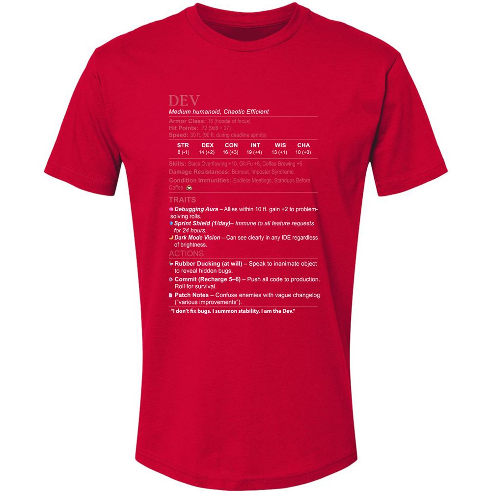 DEV Stats Premium Unisex T-Shirt - Red - 6