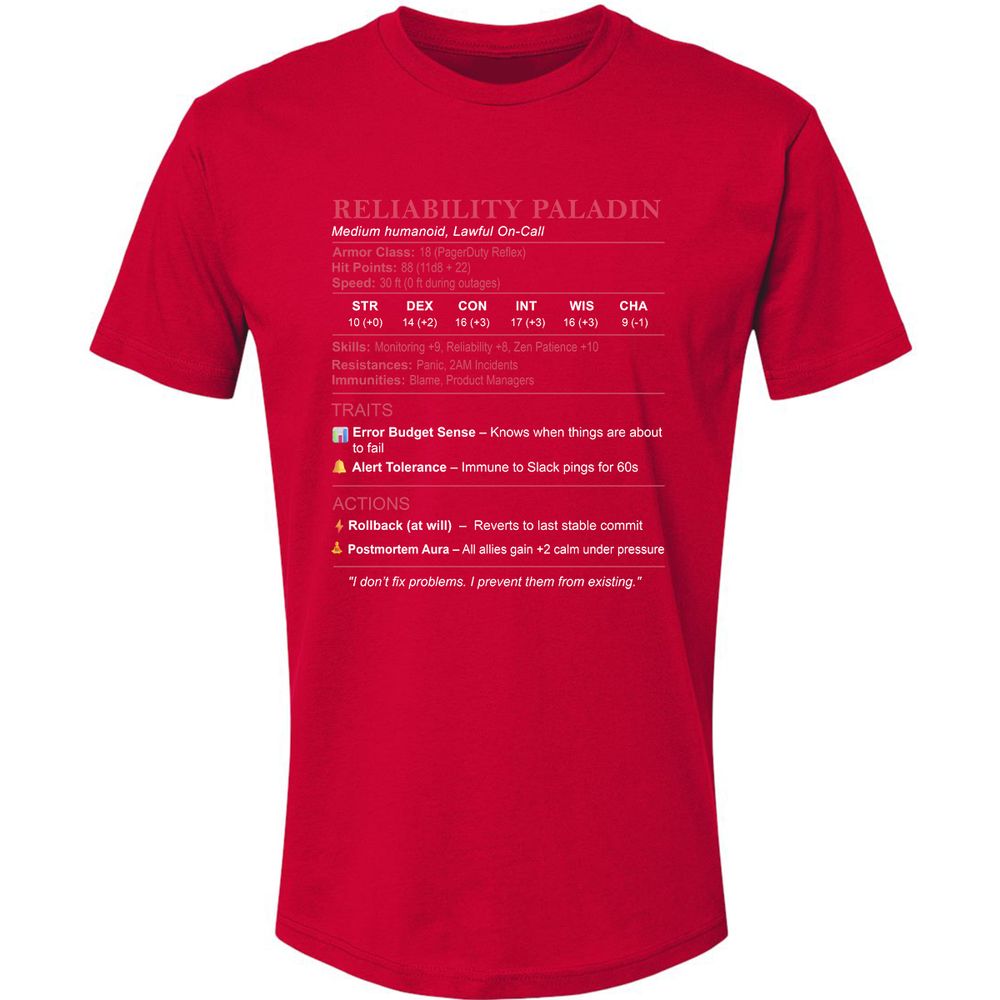 SRE Stats (Reliability Paladin) Premium Unisex T-Shirt - Red - 6