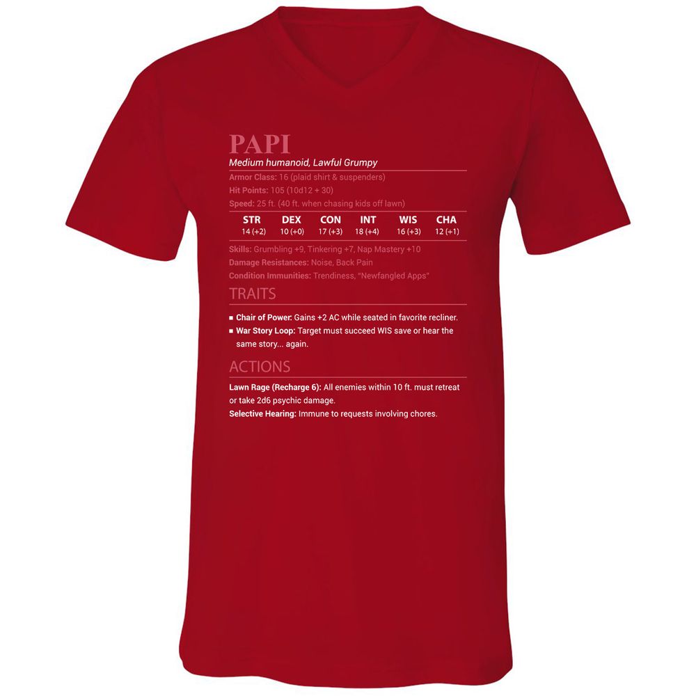 Papi Stats Unisex V-Neck T-Shirt - Red - 6