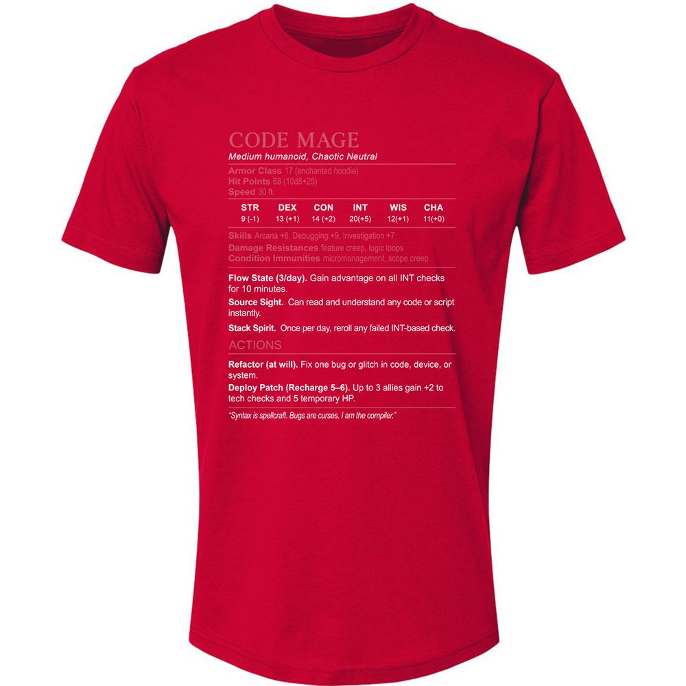 Code Mage Stats Premium Unisex T-Shirt - Red - 6