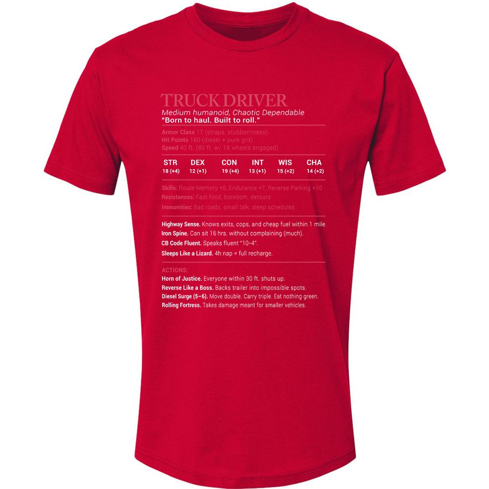 Truck Driver Stats Premium Unisex T-Shirt - Red - 6
