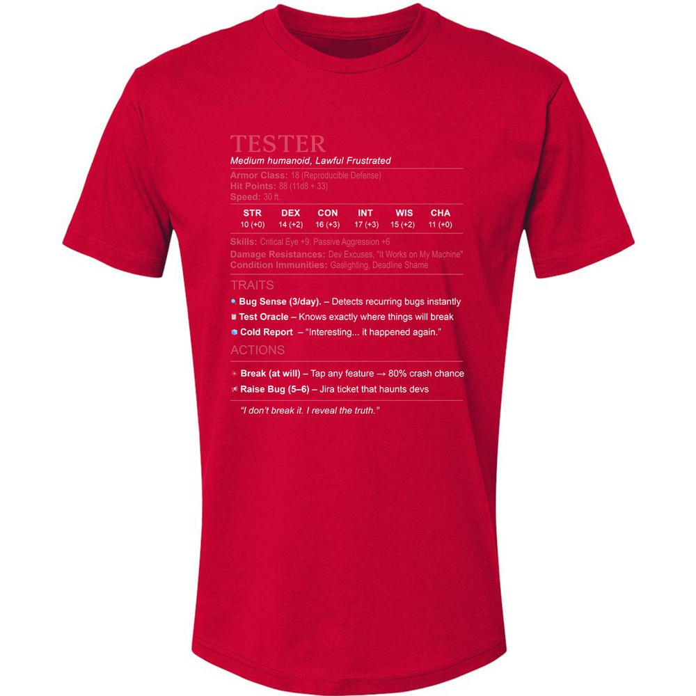 Tester Stats Premium Unisex T-Shirt - Red - 6