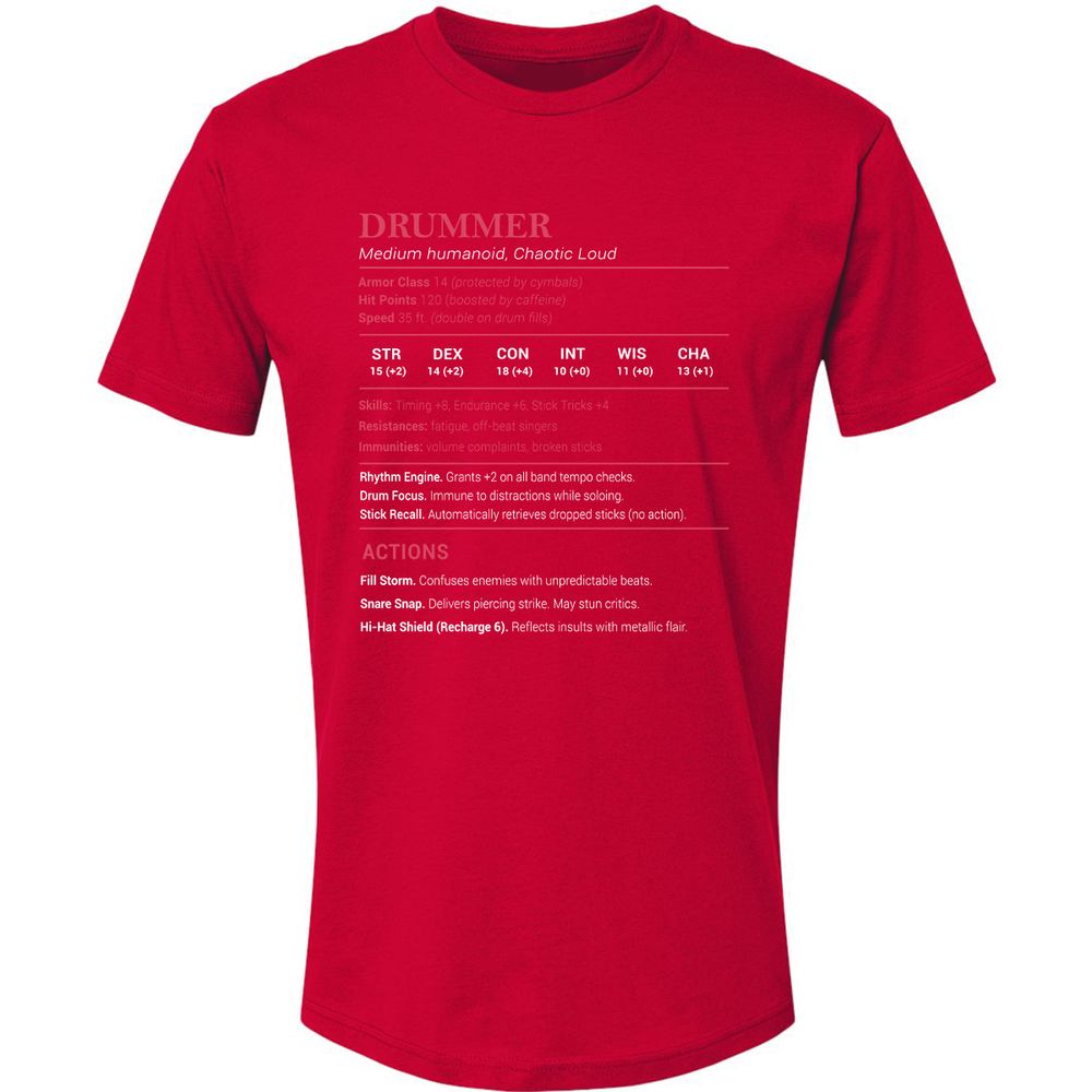 Drummer Stats Premium Unisex T-Shirt - Red - 6