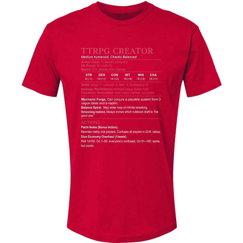 TTRPG Creator Stats Premium Unisex T-Shirt - Red - 6