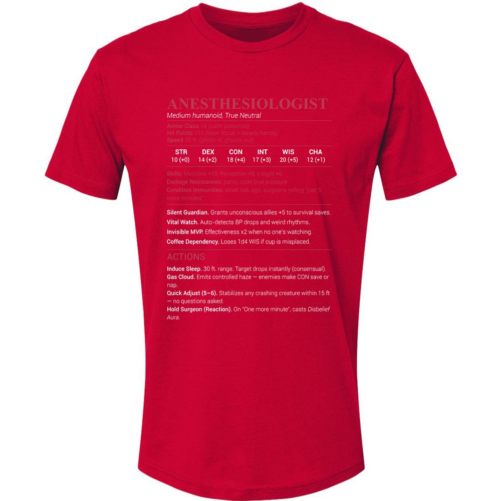 Anesthesiologist Stats Premium Unisex T-Shirt - Red - 6