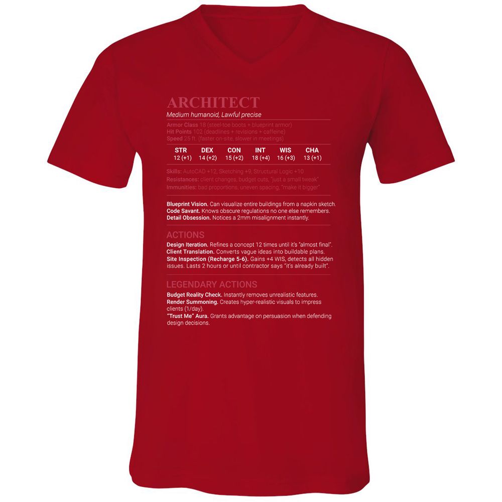 Architect Stats Unisex V-Neck T-Shirt - Red - 6