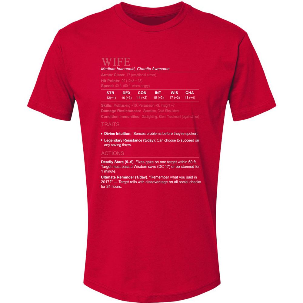 Wife Stats Premium Unisex T-Shirt - Red - 6