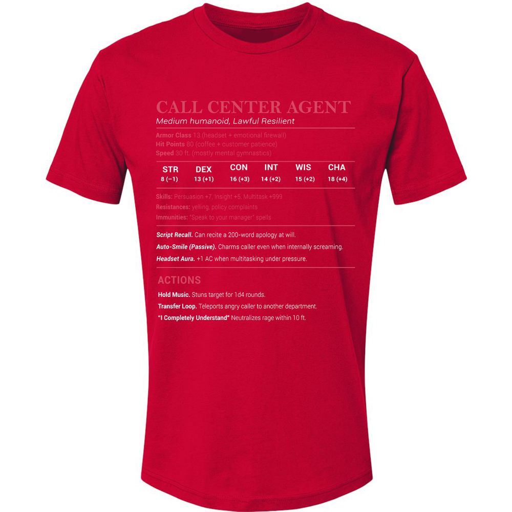 Call Center Agent Stats Premium Unisex T-Shirt - Red - 6