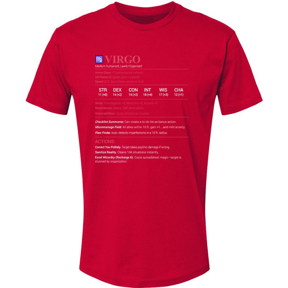 Virgo Stats Premium Unisex T-Shirt - Red - 6