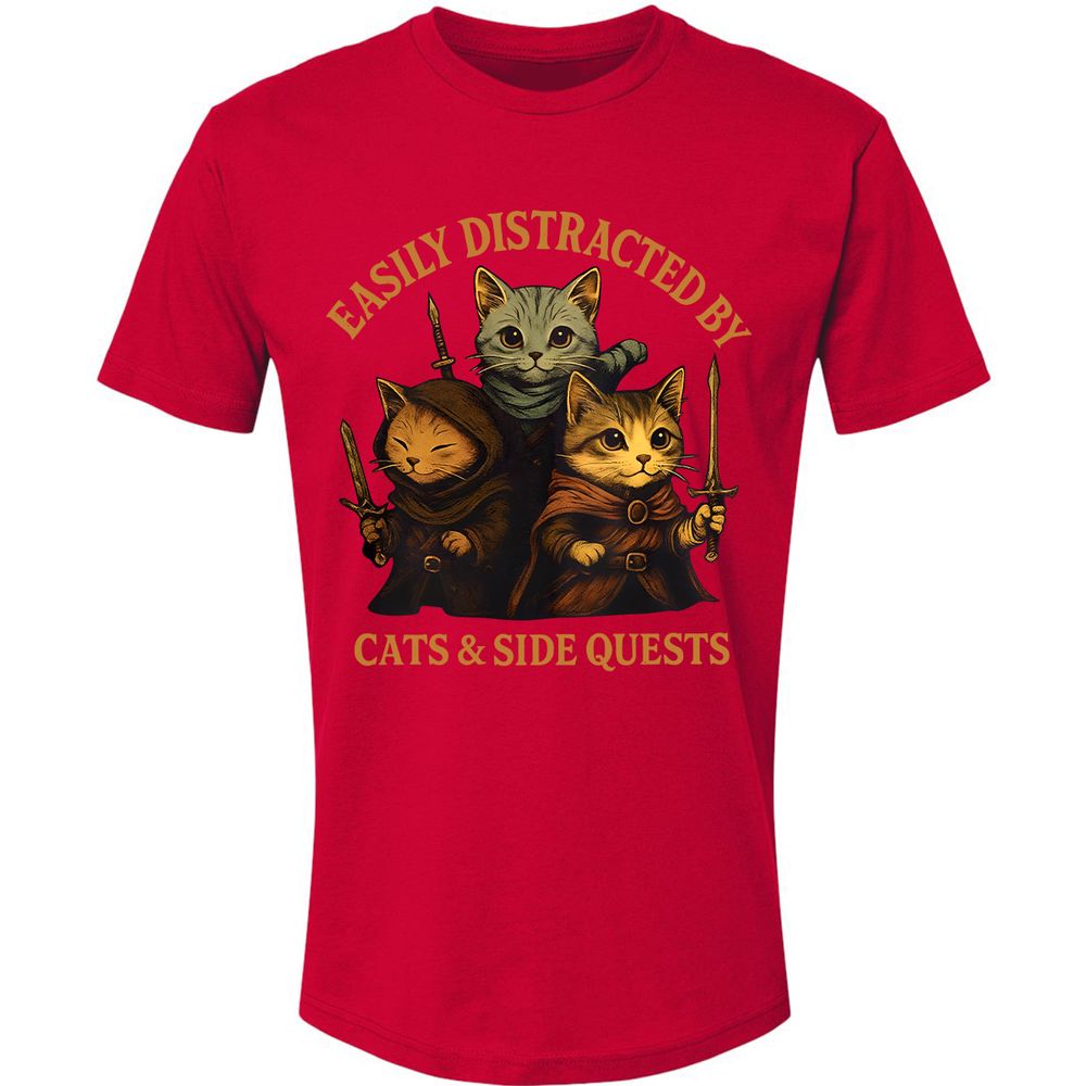 Easily Distracted By Cats & Side Quests Premium Unisex T-Shirt - Red - 6