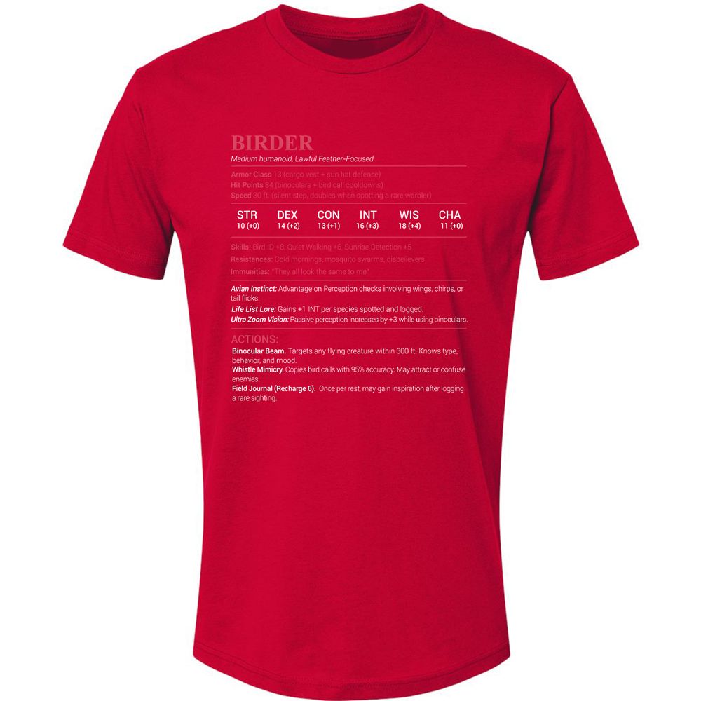 Birder Stats Premium Unisex T-Shirt - Red - 6