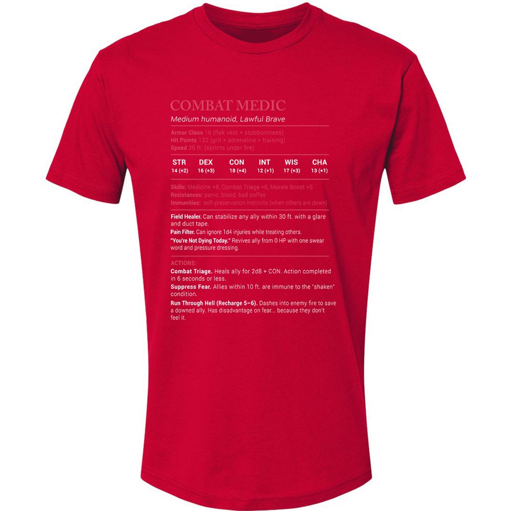 Combat Medic Stats Premium Unisex T-Shirt - Red - 6