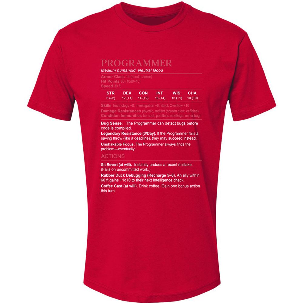 Programmer Stats Premium Unisex T-Shirt - Red - 6