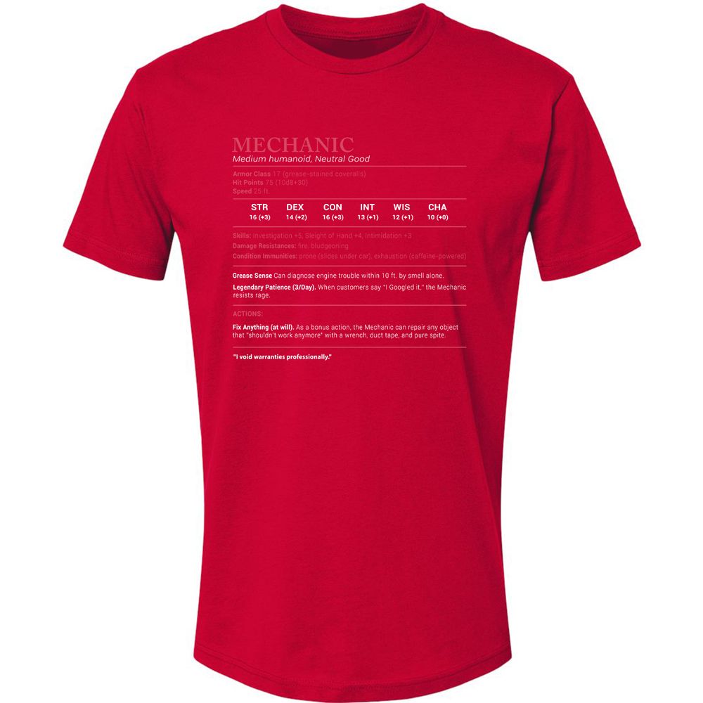 Mechanic Stats Premium Unisex T-Shirt - Red - 6