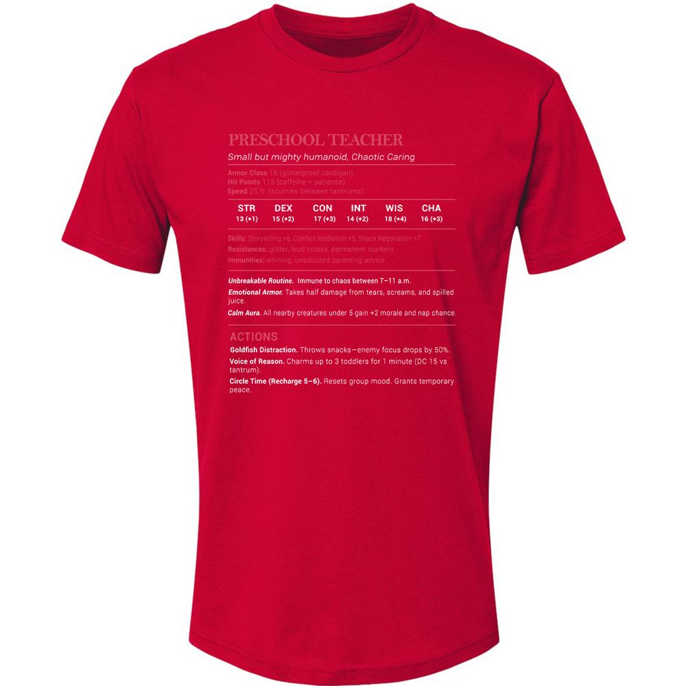 Preschool Teacher Stats Premium Unisex T-Shirt - Red - 6